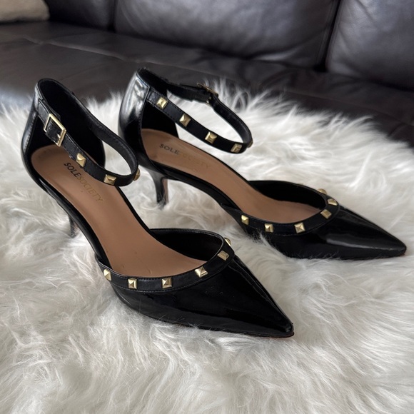 Sole Society Anneke Black Patent Black Heels with Gold Studs AS IS size 8 - Picture 1 of 14